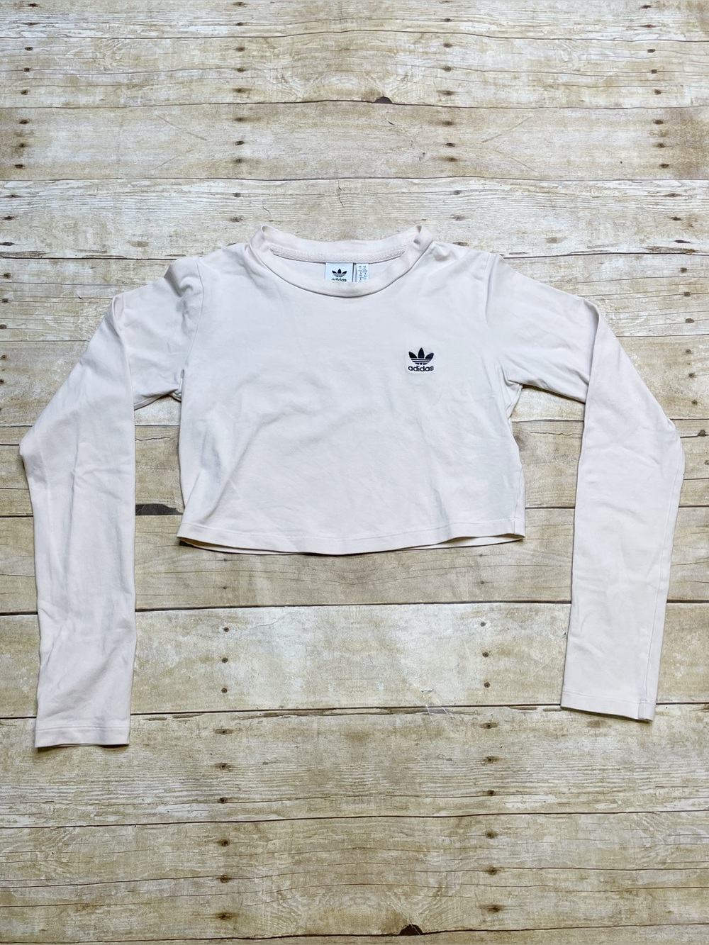 Adidas Women’s Off White Crop Long Sleeve Sweatshirt Front Logo